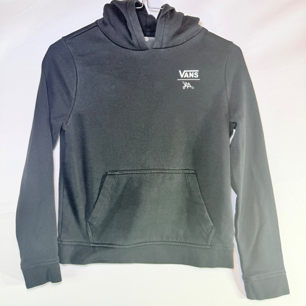 Vans Women Black Pullover Hoodie Small Teal Off The Wall Graphic Logo Sweatshirt